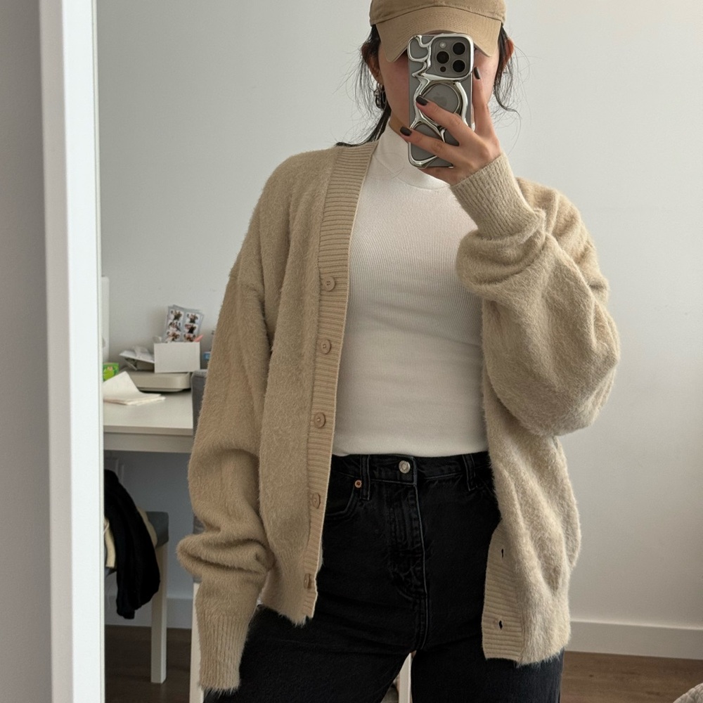 Beige Cozy Button-Up Cardigan